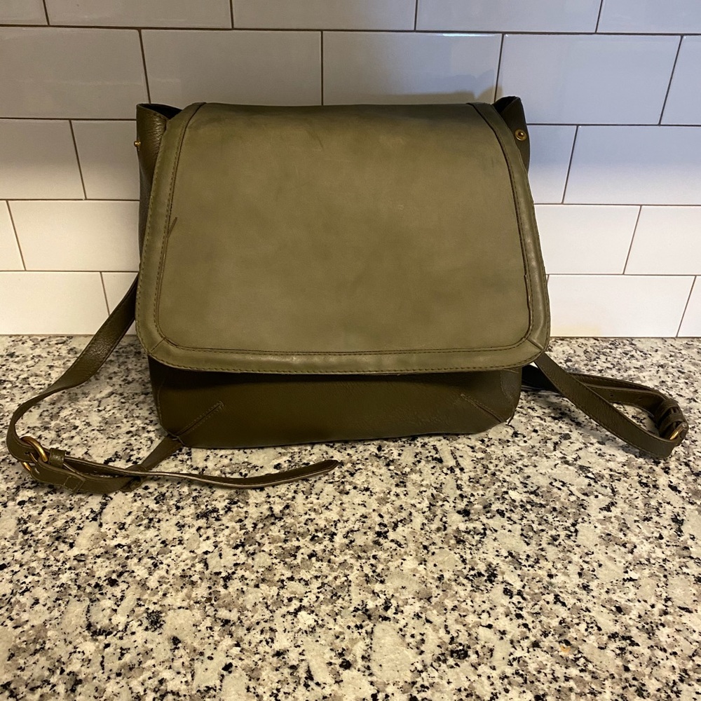 Olive green flap back bag